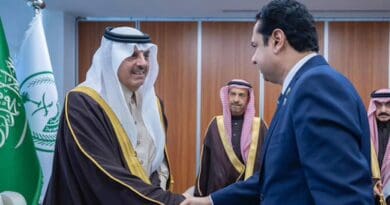 Pakistan's State Minister for Interior, Talal Chaudhry (right) shaking hands with Saudi Arabia's Deputy Interior Minister, Abdulaziz bin Mohammed bin Ayyaf (left) in Riyadh, Saudi Arabia, on February 10, 2026. (Government of Pakistan)