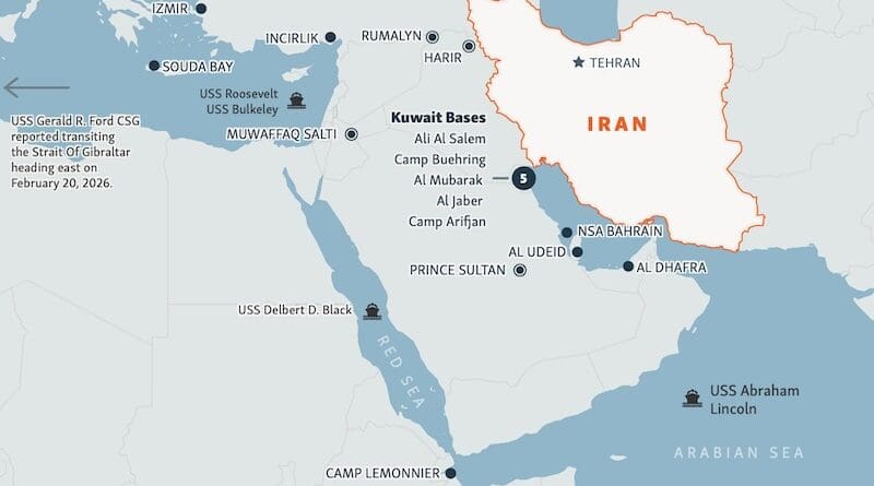 Ship locations approximate. Map: RFE/RL Graphics, Source: US Congress, USNI, MarineTraffic
