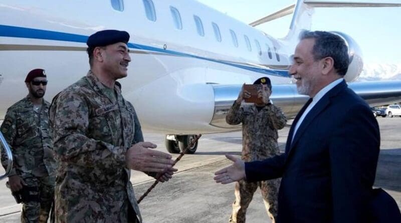 Pakistan's Army Chief Field Marshal Asim Munir is greeted by Iranian Foreign Minister Abbas Araghchi upon his arrival in Tehran on Wednesday. (Iranian state media)