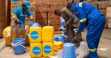 Emergency aid is prepared for delivery to Kasaï province in response to the recently declared Ebola virus disease outbreak in DR Congo. Photo Credit: UNICEF/Josue Mulala