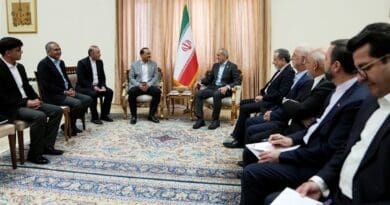 Iranian President Masud Pezeshkian (right) meets with Pakistani army chief, Field Marshal Asim Munir, in Tehran on May 23. Photo Credit: Tasnim News Agency