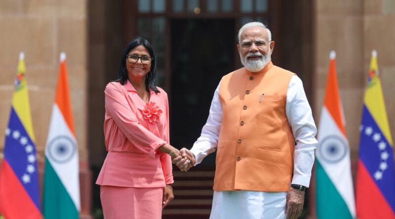 India's Prime Minister Narendra Modi meeting with Ms. Delcy Rodriguez, Acting President of the Bolivarian Republic of Venezuela at Hyderabad House, in New Delhi on June 04, 2026. Photo Credit: India PM Office
