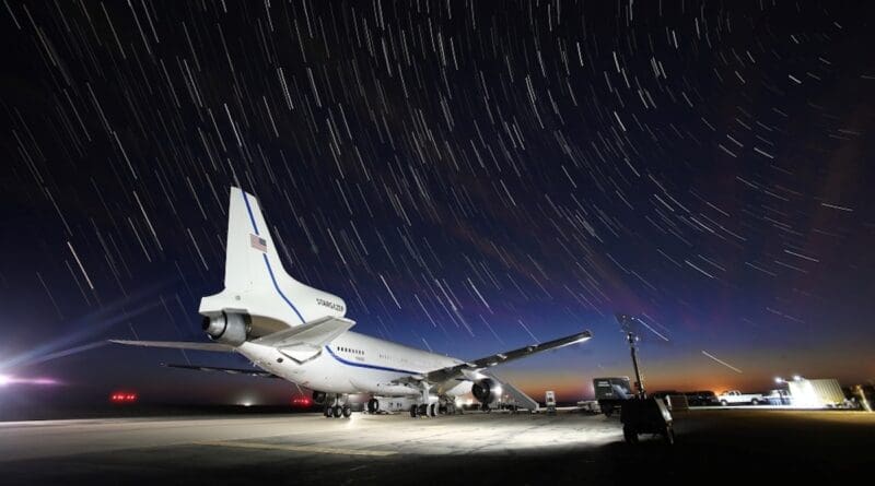 The Pegasus rocket mated to the L-1011 carrier aircraft, which acts as a reusable first stage for missions. (Photo Credit: Northrop Grumman)