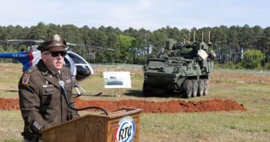 U.S. Army Col. Joseph Alexander, commander of the Redstone Test Center, speaks about the importance of advanced electromagnetic testing during a groundbreaking ceremony for the new Military Systems Electromagnetic Test Support facility at Redstone Arsenal, Alabama. CHRISTY BARNETT/U.S. ARMY REDSTONE TEST CENTER