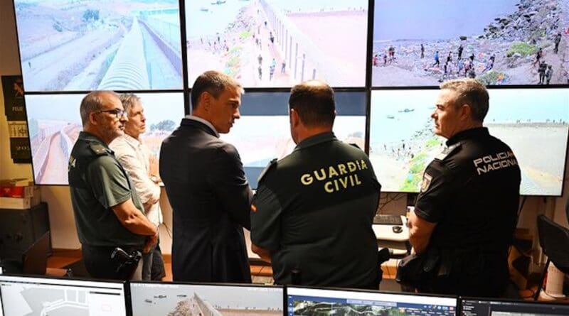 Spain's Prime Minister Pedro Sánchez with representatives of Guardia Civil law enforcement at the Tarajal, Ceuta border. Photo Credit: Pool Moncloa / Borja Puig de la Bellacasa, Wikipedia Commons